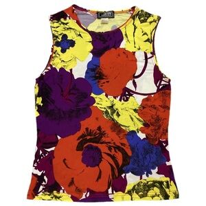 Versace Women's Bold Floral Tank Top - Purple, Orange, Yellow